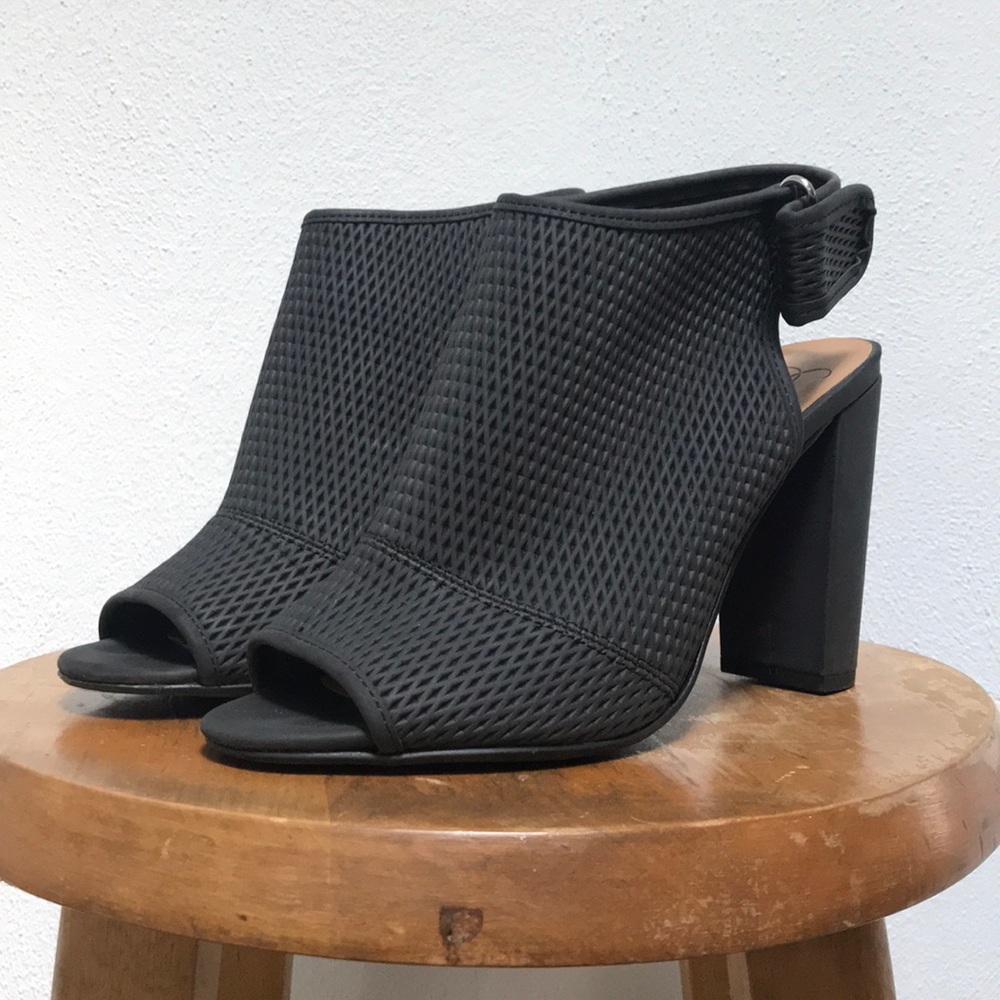 peep toe heels with velcro adjustment
